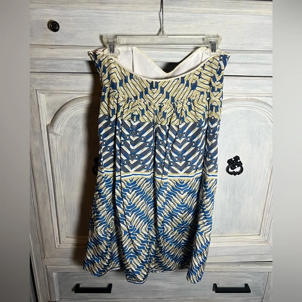 Corey Lynn‎ Calter Y2K Geometric Printed Strapless Silk Babydoll Mini Dress